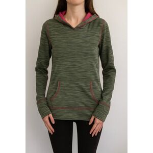 BCG Womens Green Hooded Activewear Pullover Sweater Large with Pink Accents‎
